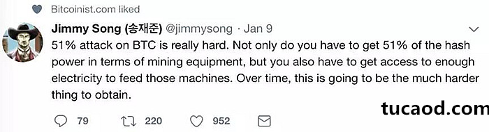 比特币核心开发者Jimmy Song:要对比特币发动51%攻击非常困难